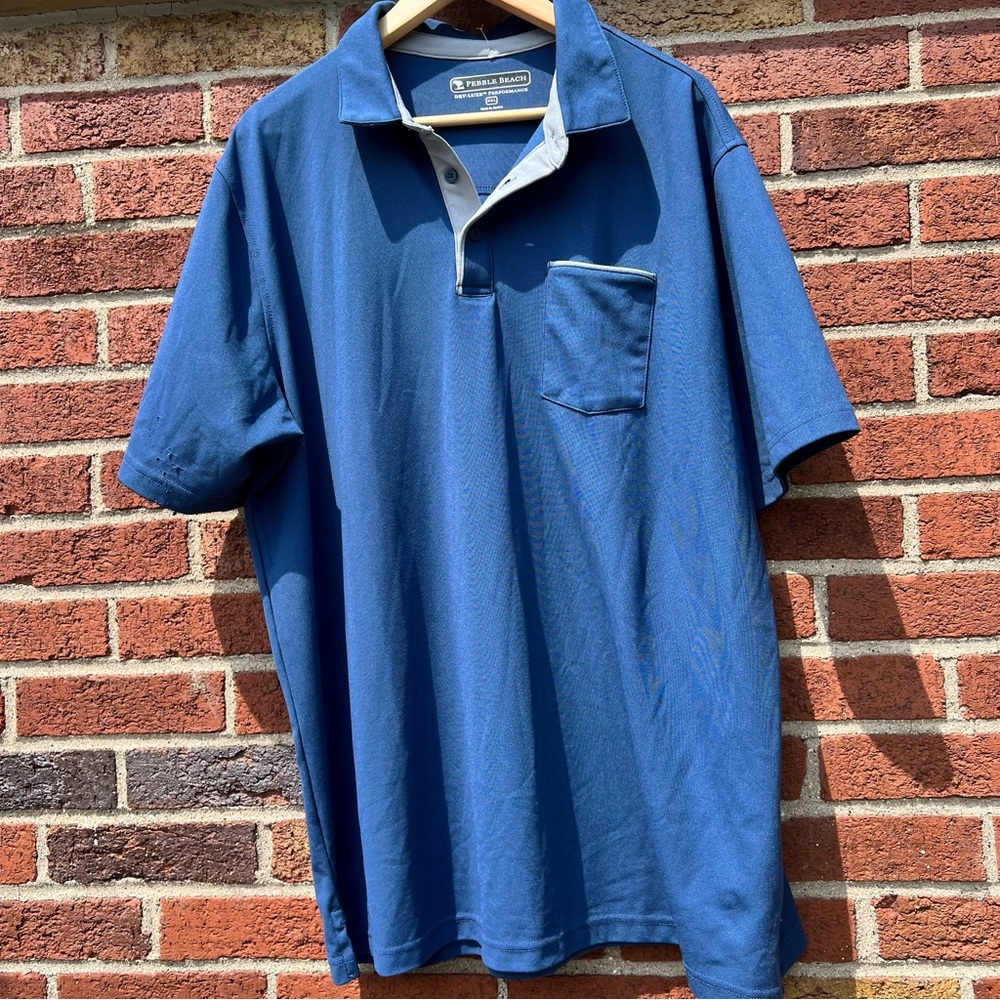 Pebble Beach Mens Short SLeeve Golf Polo Dry Luxe Performance Shirt Blue 2XL